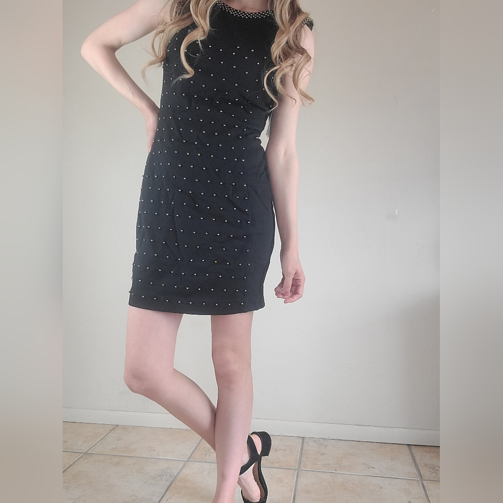 Juicy Couture Black Classy Nightout Or Office Work Dress Gold Studs Size 6 NWT